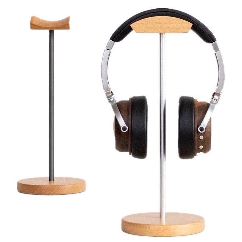 Gaming Console Desk - Black Walnut Wood & Aluminum Headphone